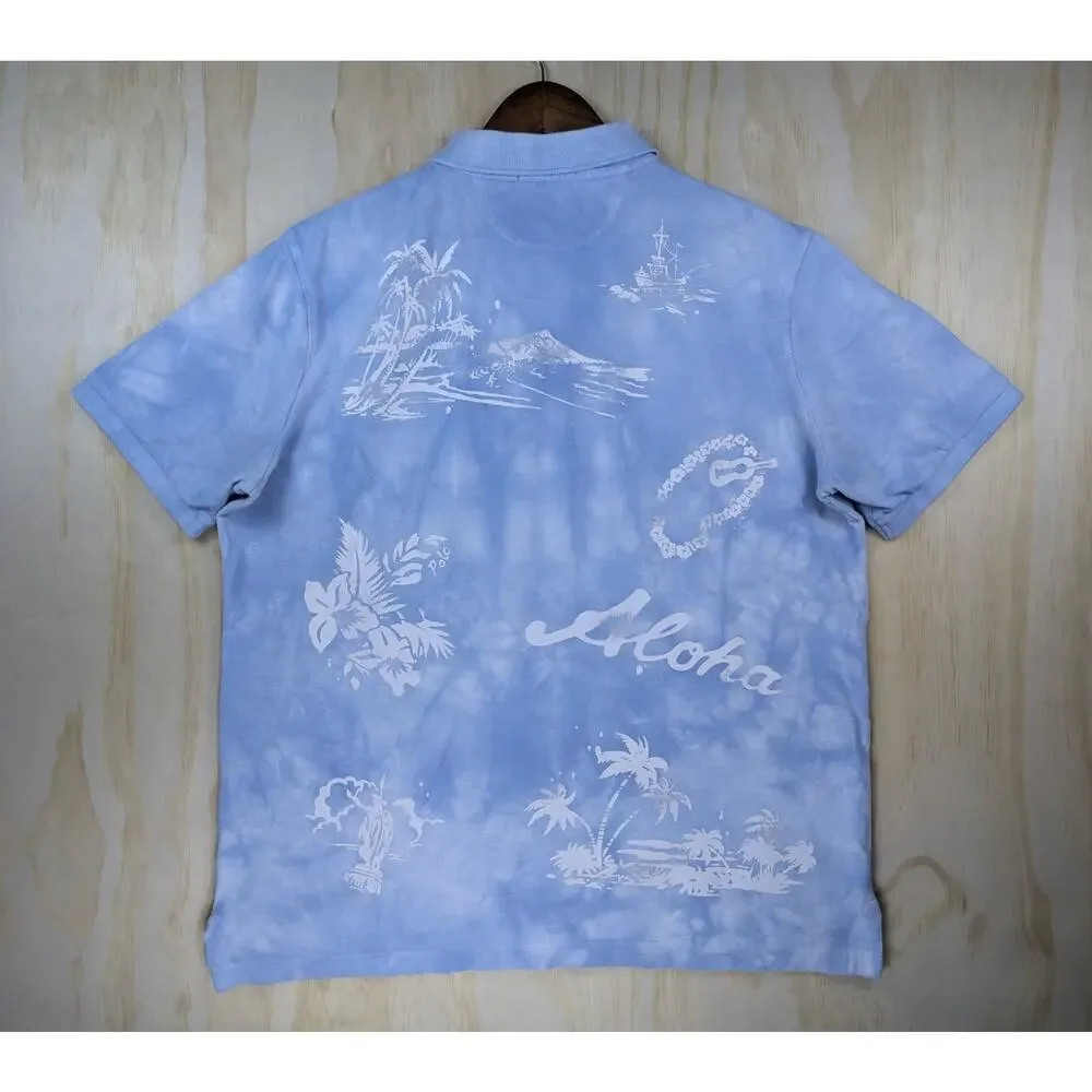 Polo Ralph Lauren Men's Large Classic Fit Polo Blue Aloha Hawaiian Tie Dye